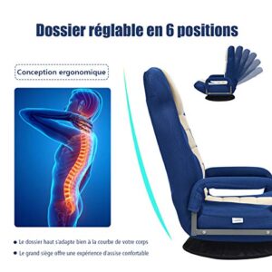 Fauteuil Pliable COSTWAY Bleu, Chaise de Jeu Dossier Réglable 360°