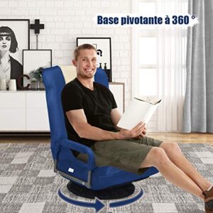 Fauteuil Pliable COSTWAY Bleu, Chaise de Jeu Dossier Réglable 360°