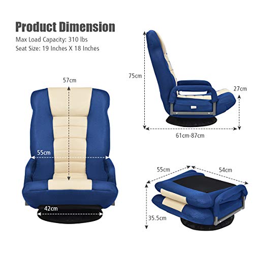 Fauteuil Pliable COSTWAY Bleu, Chaise de Jeu Dossier Réglable 360°