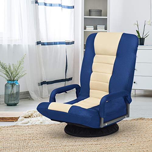 Fauteuil Pliable COSTWAY Bleu, Chaise de Jeu Dossier Réglable 360°