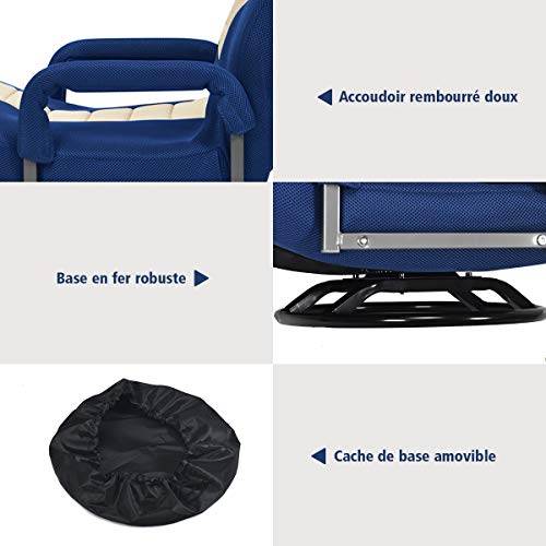 Fauteuil Pliable COSTWAY Bleu, Chaise de Jeu Dossier Réglable 360°