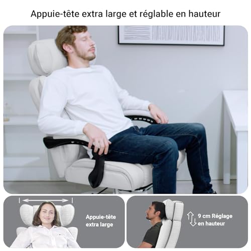 Fauteuil de Bureau Ergonomique BASETBL 200kg avec Repose-Pied et Dossier Haut