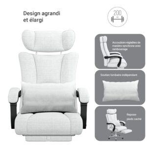 Fauteuil de Bureau Ergonomique BASETBL 200kg avec Repose-Pied et Dossier Haut