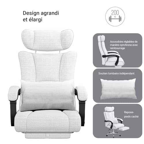 Fauteuil de Bureau Ergonomique BASETBL 200kg avec Repose-Pied et Dossier Haut