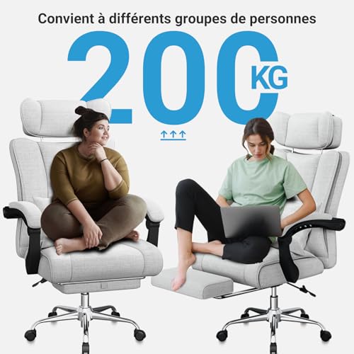 Fauteuil de Bureau Ergonomique BASETBL 200kg avec Repose-Pied et Dossier Haut