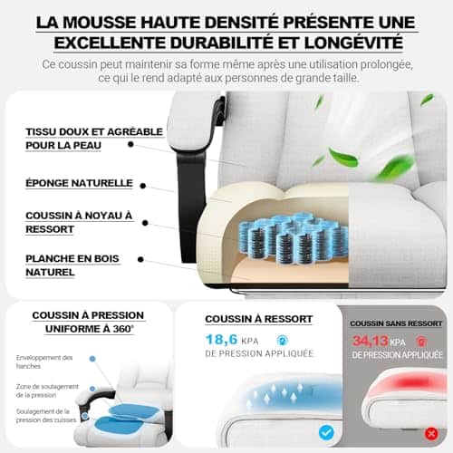 Fauteuil de Bureau Ergonomique BASETBL 200kg avec Repose-Pied et Dossier Haut