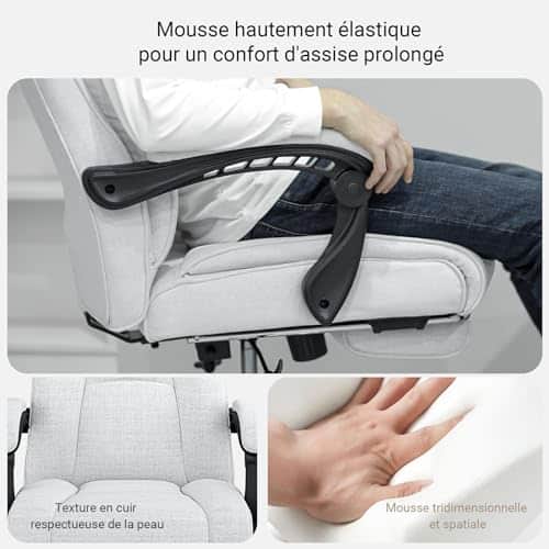 Fauteuil de Bureau Ergonomique BASETBL 200kg avec Repose-Pied et Dossier Haut