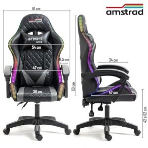 Fauteuil de Bureau Gamer Amstrad Ultimate-BK-LED Noir & Gris avec Éclairage LED