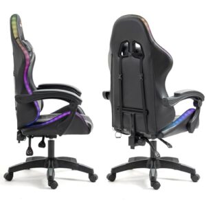 Fauteuil de Bureau Gamer Amstrad Ultimate-BK-LED Noir & Gris avec Éclairage LED