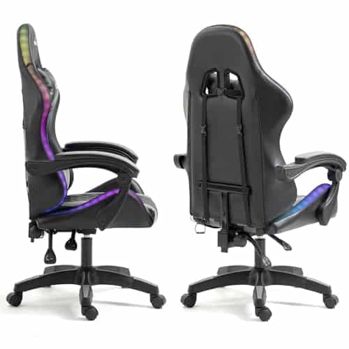 Fauteuil de Bureau Gamer Amstrad Ultimate-BK-LED Noir & Gris avec Éclairage LED