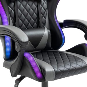 Fauteuil de Bureau Gamer Amstrad Ultimate-BK-LED Noir & Gris avec Éclairage LED