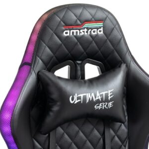 Fauteuil de Bureau Gamer Amstrad Ultimate-BK-LED Noir & Gris avec Éclairage LED