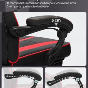 Fauteuil de Bureau SONGMICS OBG73BRV1, Chaise Gaming Réglable Noir et Rouge