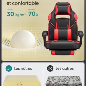 Fauteuil de Bureau SONGMICS OBG73BRV1, Chaise Gaming Réglable Noir et Rouge