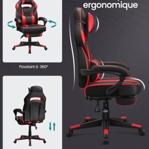 Fauteuil de Bureau SONGMICS OBG73BRV1, Chaise Gaming Réglable Noir et Rouge