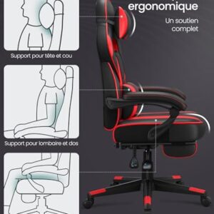 Fauteuil de Bureau SONGMICS OBG73BRV1, Chaise Gaming Réglable Noir et Rouge