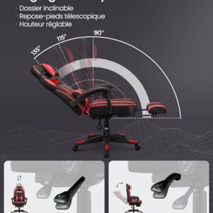 Fauteuil de Bureau SONGMICS OBG73BRV1, Chaise Gaming Réglable Noir et Rouge