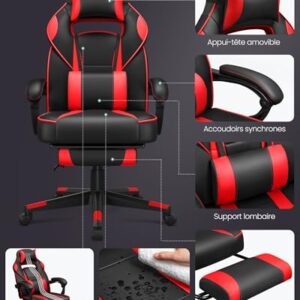 Fauteuil de Bureau SONGMICS OBG73BRV1, Chaise Gaming Réglable Noir et Rouge