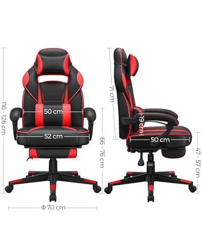 Fauteuil de Bureau SONGMICS OBG73BRV1, Chaise Gaming Réglable Noir et Rouge