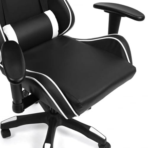Fauteuil de Gaming IDMarket Carter Noir et Blanc, Accoudoirs 2D Pivotants