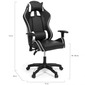 Fauteuil de Gaming IDMarket Carter Noir et Blanc, Accoudoirs 2D Pivotants