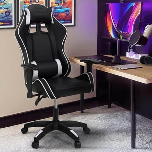Fauteuil de Gaming IDMarket Carter Noir et Blanc, Accoudoirs 2D Pivotants