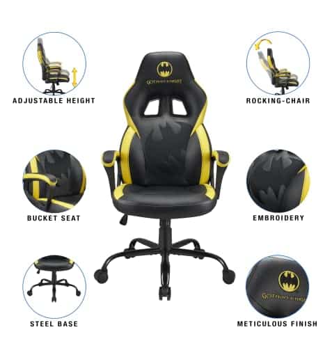 Fauteuil de jeu SUBSONIC Batman original en cuir, noir et jaune, XL