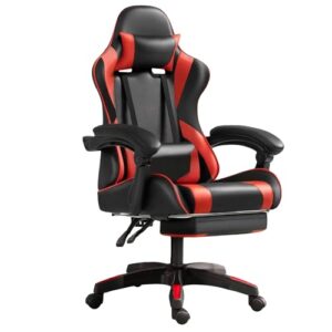 Frixovel Chaise Gaming Réglable avec Repose-Pieds Télescopique Noir et Rouge