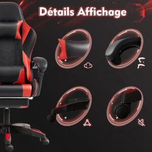 Frixovel Chaise Gaming Réglable avec Repose-Pieds Télescopique Noir et Rouge