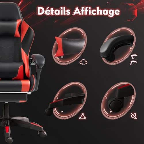 Frixovel Chaise Gaming Réglable avec Repose-Pieds Télescopique Noir et Rouge