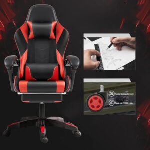 Frixovel Chaise Gaming Réglable avec Repose-Pieds Télescopique Noir et Rouge
