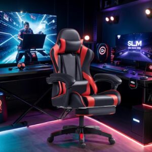Frixovel Chaise Gaming Réglable avec Repose-Pieds Télescopique Noir et Rouge