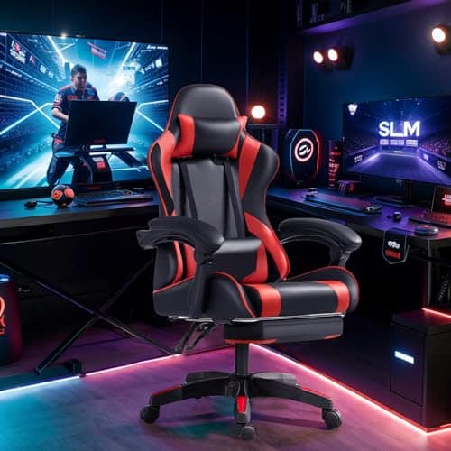 Frixovel Chaise Gaming Réglable avec Repose-Pieds Télescopique Noir et Rouge