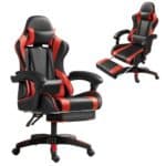 Frixovel Chaise Gaming Réglable avec Repose-Pieds Télescopique Noir et Rouge
