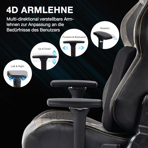 Chaise Gaming Ergonomique Fantasylab 200kg avec Accoudoirs 4D – Noir/Gris