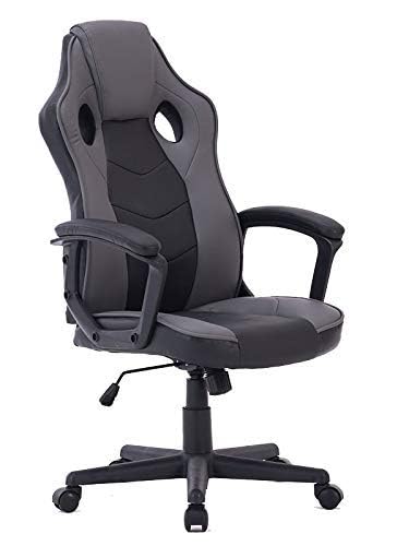 HOGAR24 Chaise de Gaming Ergonomique Noir et Gris, Rembourrée et Réglable