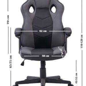 HOGAR24 Chaise de Gaming Ergonomique Noir et Gris, Rembourrée et Réglable