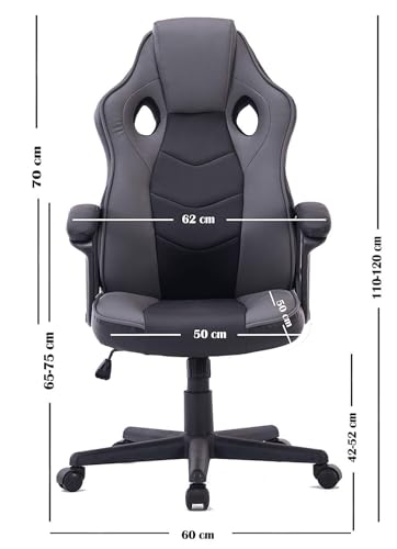 HOGAR24 Chaise de Gaming Ergonomique Noir et Gris, Rembourrée et Réglable