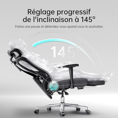Hbada P3 Chaise de Bureau Ergonomique avec Repose-Pied et Support Lombaire