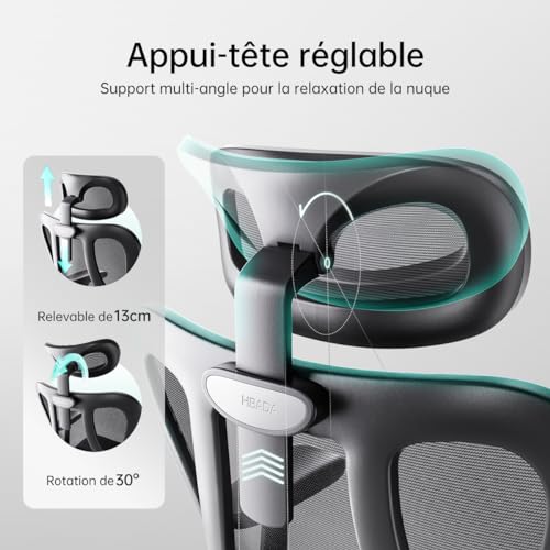 Hbada P3 Chaise de Bureau Ergonomique avec Repose-Pied et Support Lombaire