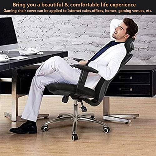 Housse chaise gaming noire 4 pièces avec accoudoirs et dossier