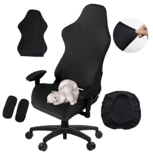 Housse chaise gaming noire 4 pièces avec accoudoirs et dossier