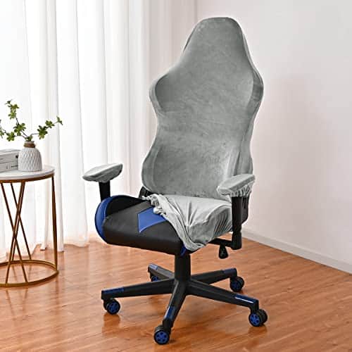 Housse de Chaise de Gaming Lukery Extensible en Velours Gris Lavable