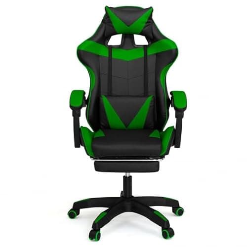 IDMarket – Fauteuil de Gaming Alex Noir et Vert avec Repose-Pied et Coussins