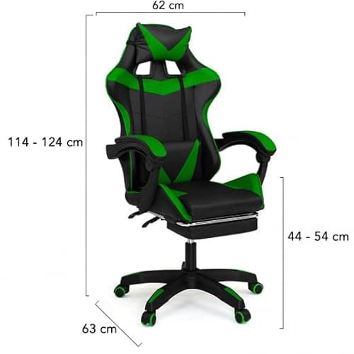 IDMarket – Fauteuil de Gaming Alex Noir et Vert avec Repose-Pied et Coussins