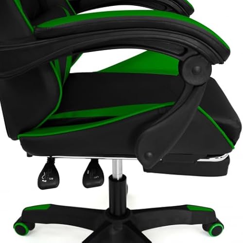 IDMarket – Fauteuil de Gaming Alex Noir et Vert avec Repose-Pied et Coussins