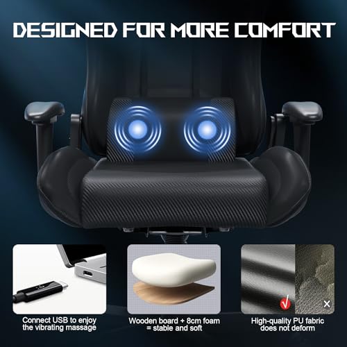 JUMMICO Chaise Gaming Ergonomique Noir – Support Lombaire, 150 kg Max