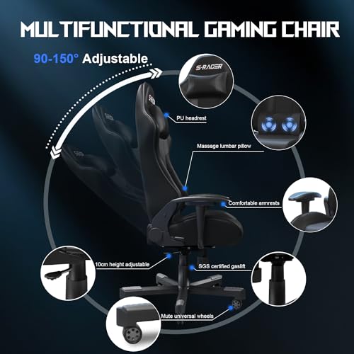 JUMMICO Chaise Gaming Ergonomique Noir – Support Lombaire, 150 kg Max