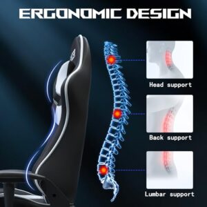 JUMMICO Chaise Gaming XL Ergonomique avec Lumbare – Charge 150 kg, Blanc