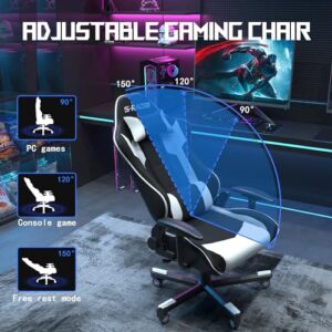 JUMMICO Chaise Gaming XL Ergonomique avec Lumbare – Charge 150 kg, Blanc